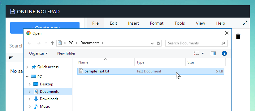 Open file dialog in Snetiseo
